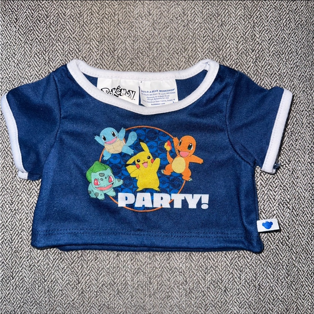 Build-A-Bear Workshop Blue Pokémon short sleeve shirt Pikachu Bulbasaur Squirtle